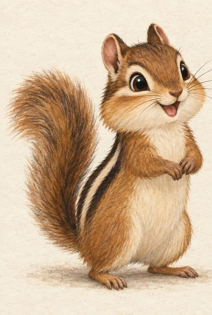 Squeak, a curious brown chipmunk.